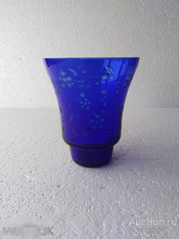 Ваза кобальтовое стекло. Ручная резьба, без дефектов. СССР 