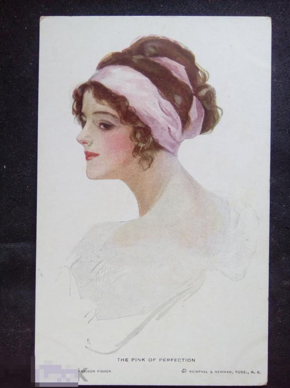 Дорев. Американская открытка, женская головка"Роза совершенства " худ. ХаррисонФишер( Paint.Harrison 