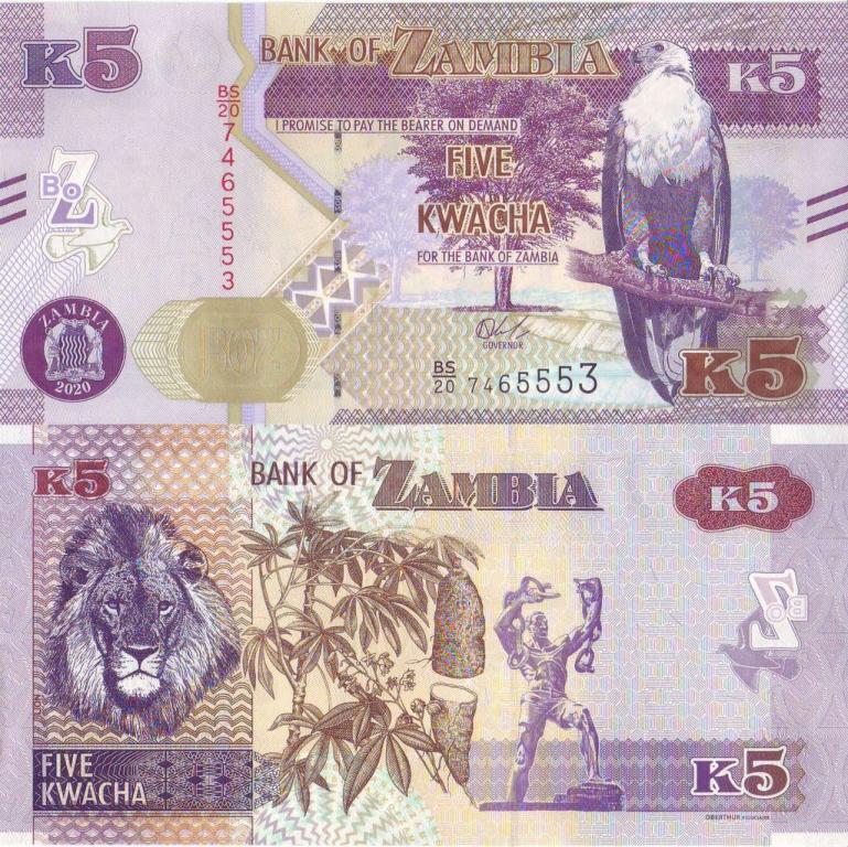 Замбия 5 квача 2020 P57c пресс unc