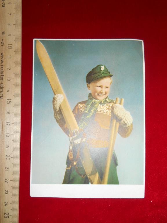 Открытка Мальчик с Лыжами в Кепи Эдельвейс Германия Интересная Состояние