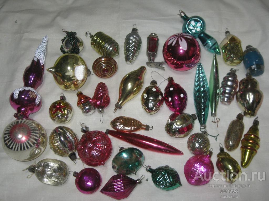 Елочные игрушки. Ассорти. 35+ штук. Стекло. СССР.