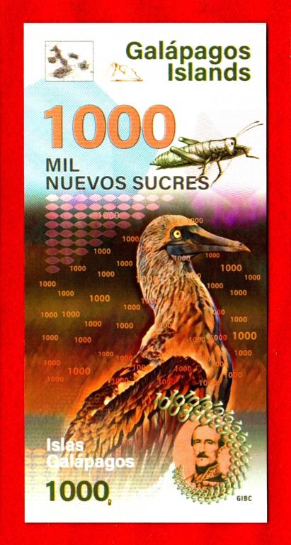 Галапагосы, Галапагосские острова, 1000 сукре, 2021, UNC, СЕРИЯ ФАУНА, ПОЛИМЕР, ГОЛОГРАФИЯ