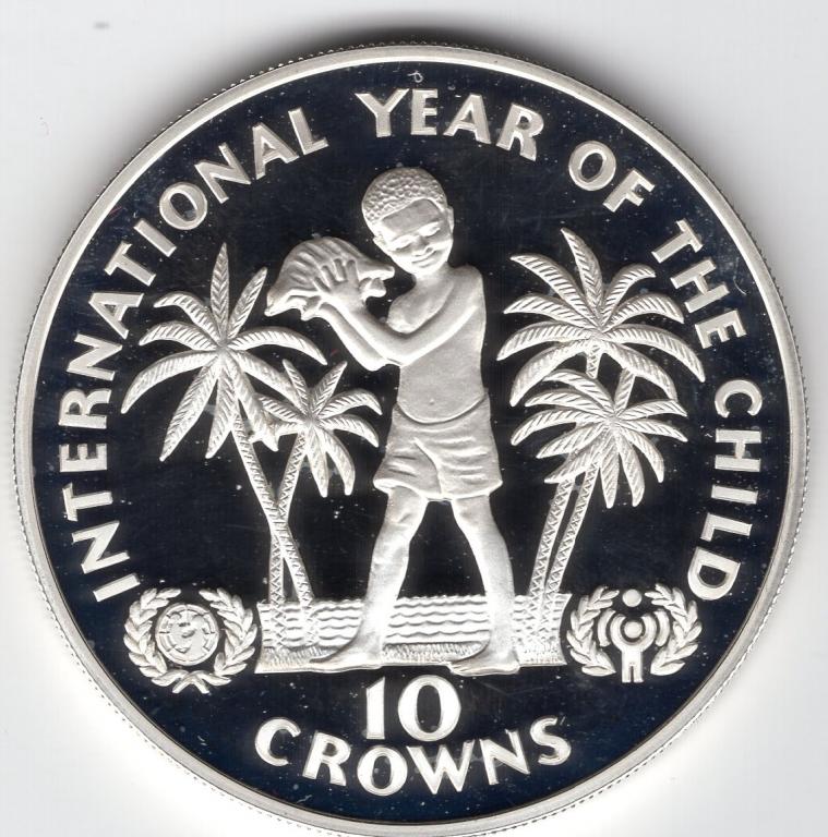 10 крон - Тёркс и Кайкос - 1982 - Международный год ребенка - серебро 925 - KM#55