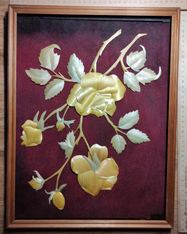 настенное панно Розы,соломка или лыко,ручная работа, Япония