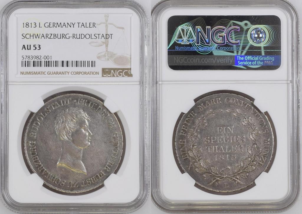 Шварцбург Рудольштадт 1 талер 1813 L NGC AU-53 C#62 RRR