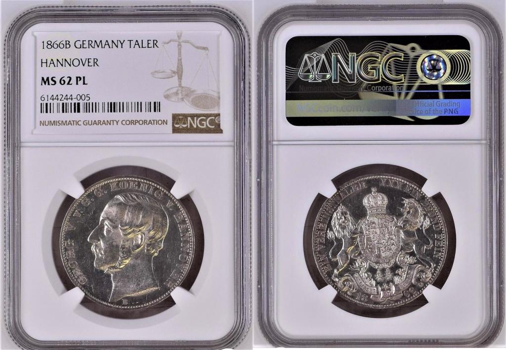 Германия Ганновер 1 талер 1866 год NGC MS-62 PL Dav#682
