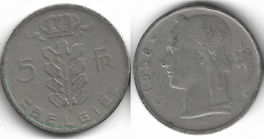 Бельгия 5 франков 1958 BELGIE