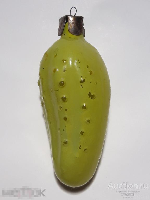 ЁЛОЧНАЯ ИГРУШКА СТЕКЛЯННАЯ НА ПОДВЕСКЕ ОГУРЕЦ / ОГУРЧИК НАТУРАЛЬНЫЙ ОКРАС СССР 