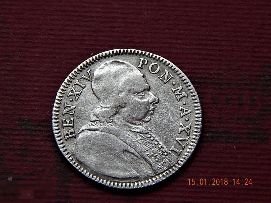Ватикан-папская область-Doppio Giulio-Доппио - Benedict XIV 1756 год сохран