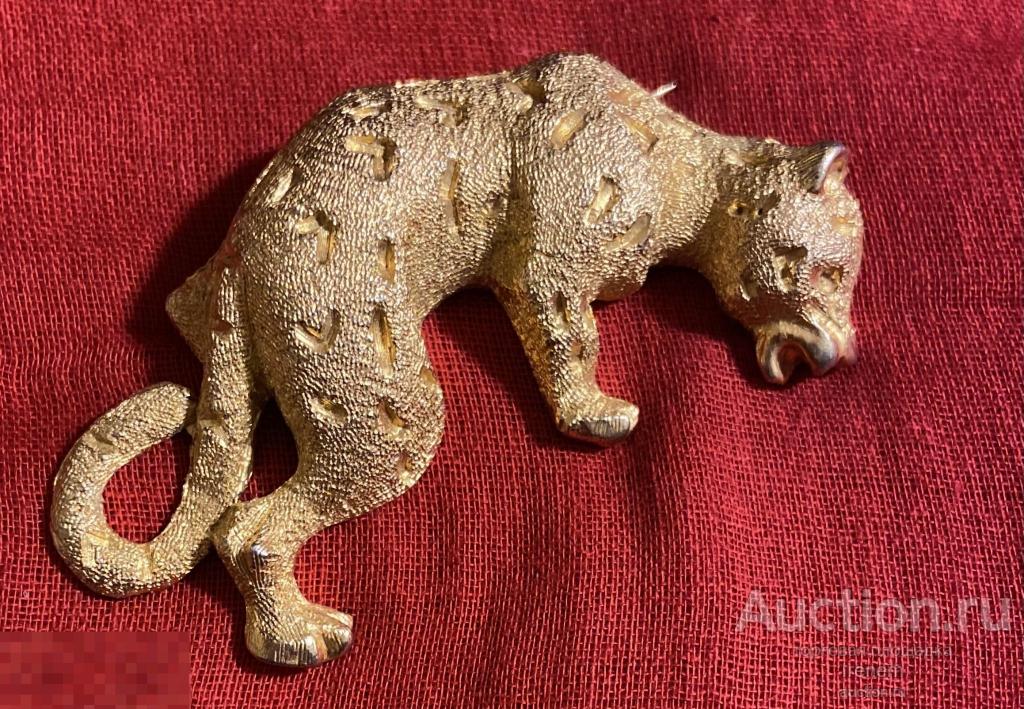 Антиквариат из Европы. Винтажная массивная брошь, гепард. Эксклюзив.