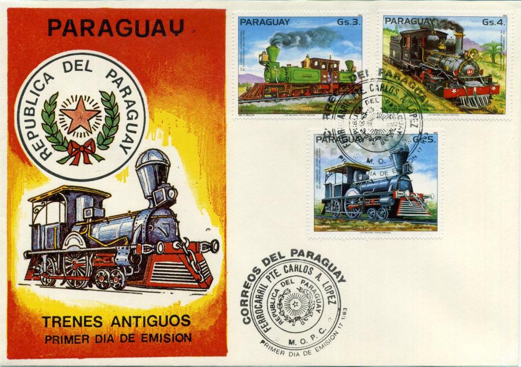 Парагвай (В0212) Конверт СГ Паровозы Локомотивы 1983 Железные дороги