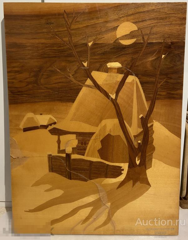 Панно зимнее, маркетри, дерево, лак, 1976 год. Раритет 