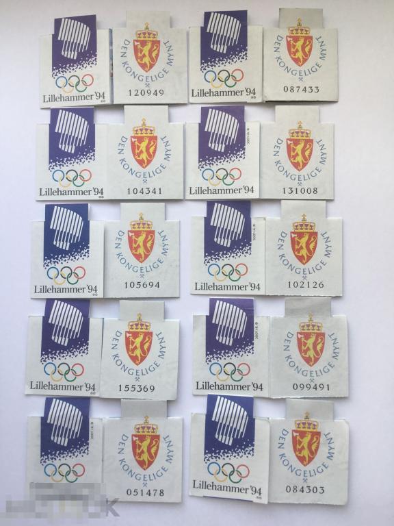 10 сертификатов на 50 и 100 крон Олимпиада Лиллехаммер 1994 