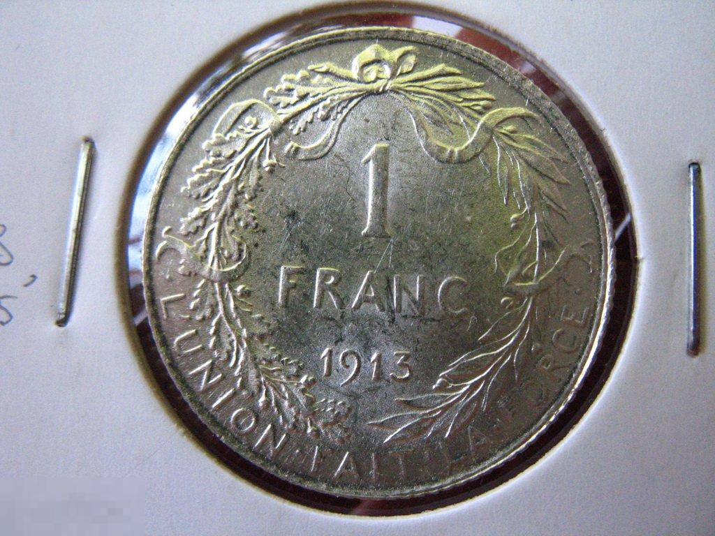 1 франк 1913 Бельгия в штемпельном состоянии