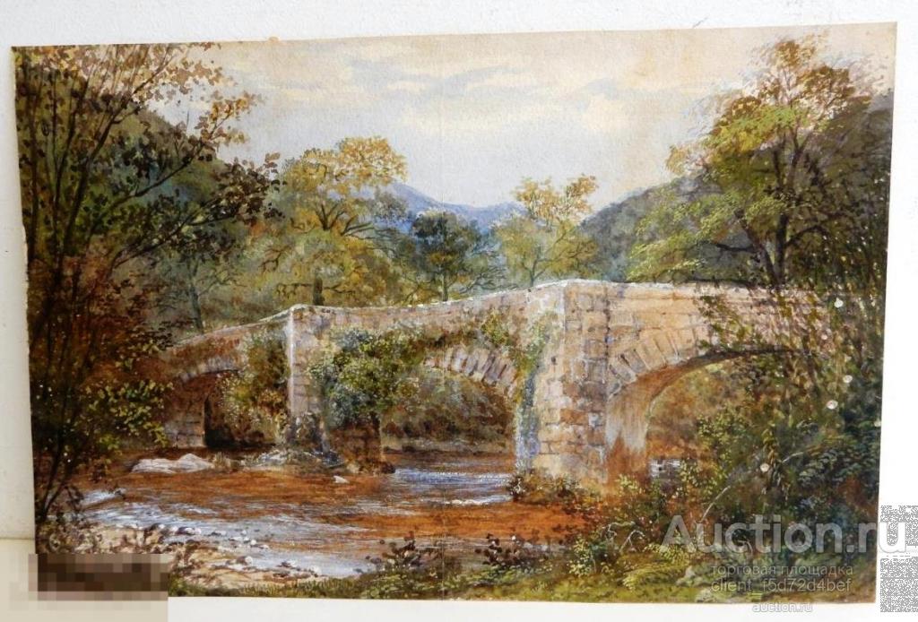 Антикварная акварель (пейзаж) МАРТИН ГВИЛТ ДЖОЛЛИ (1859-1916) 