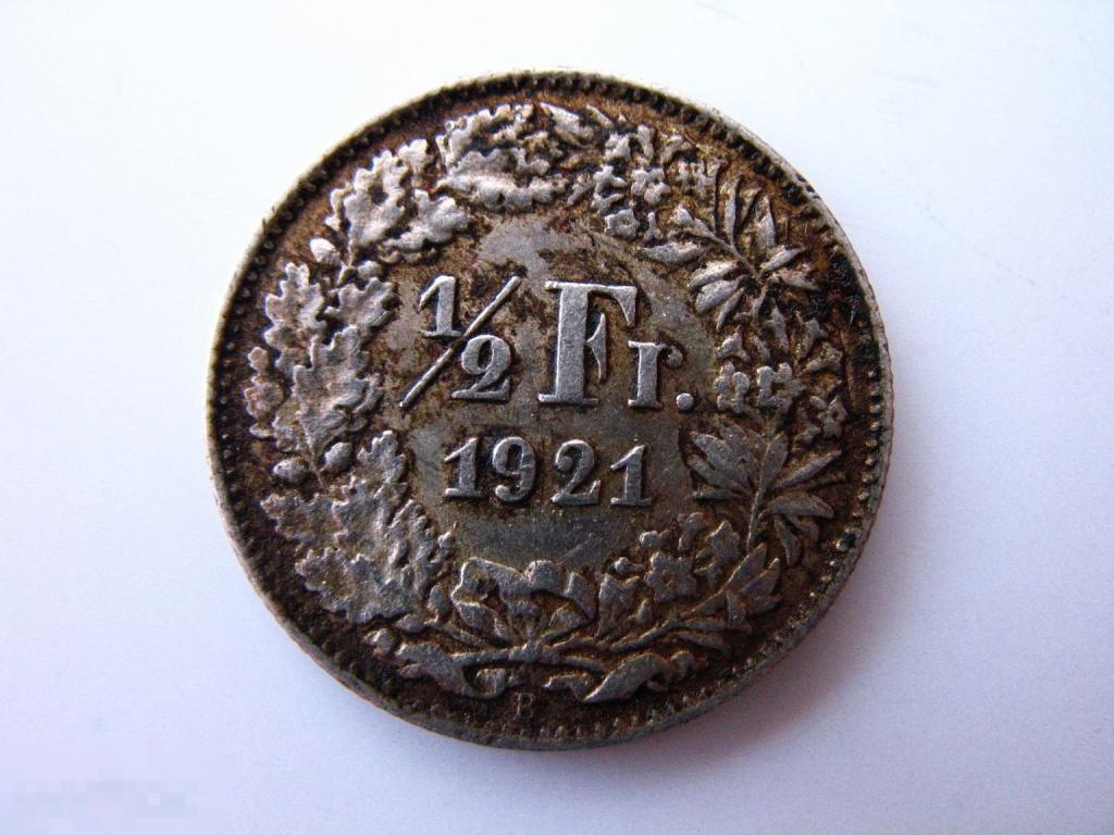 1/2 франка 1921 года Швейцария в коллекционном состоянии