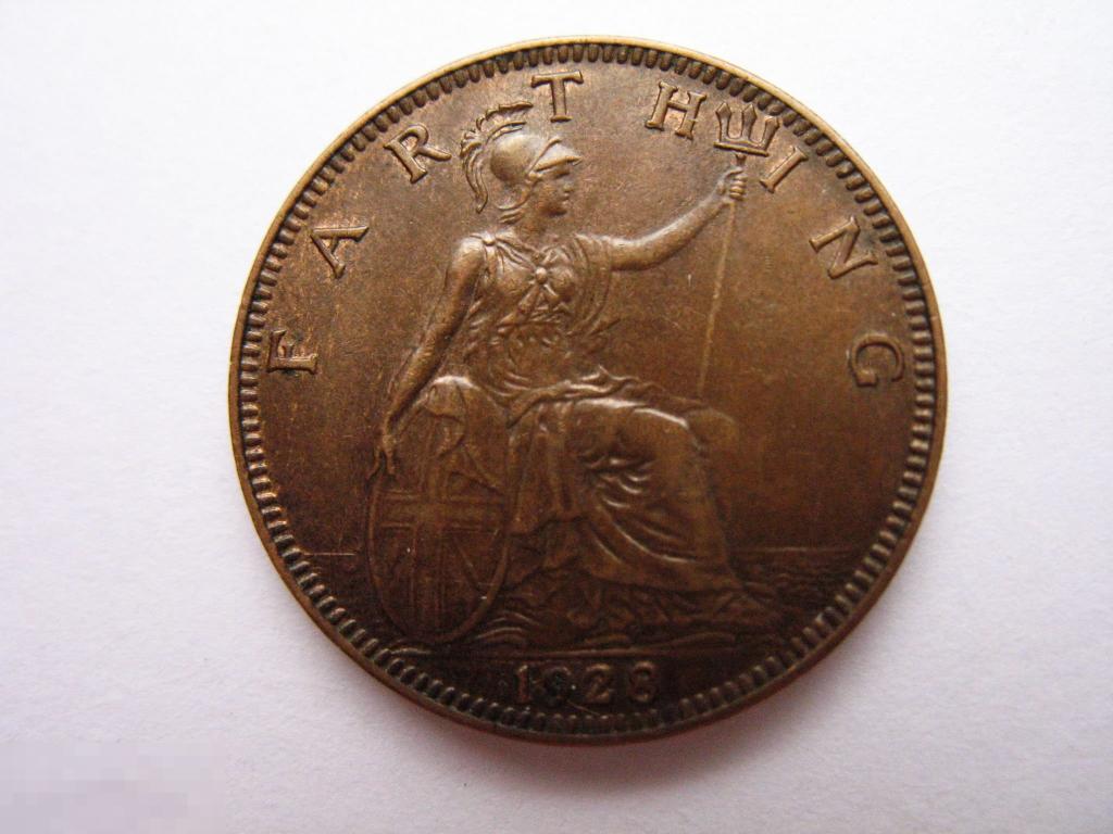 фартинг 1928 года Великобритания в коллекционном состоянии