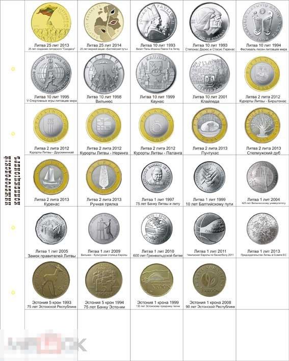 Разделитель для коллекции памятных монет Литвы и Эстонии (1993-2014 гг.)