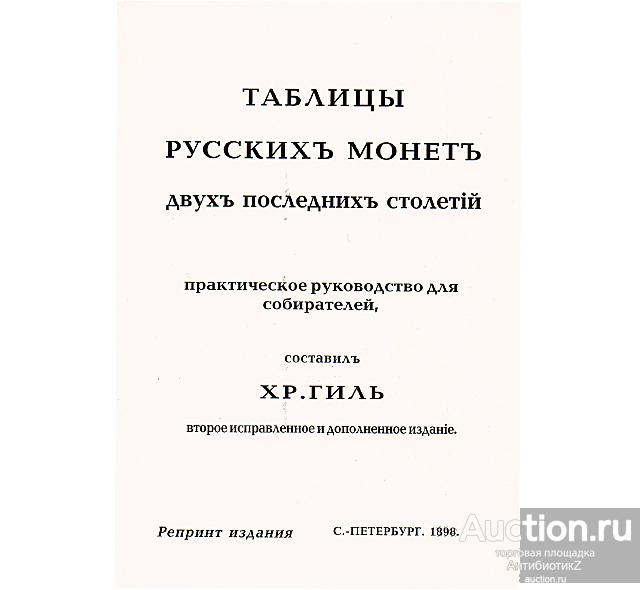 Книга Таблицы Русских монет - издание 1898 года арт. 21-5341