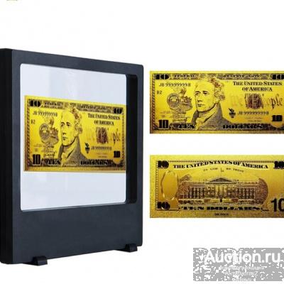 Рамка с золотой боной 10 долларов США 24k Gold арт. 19-10047