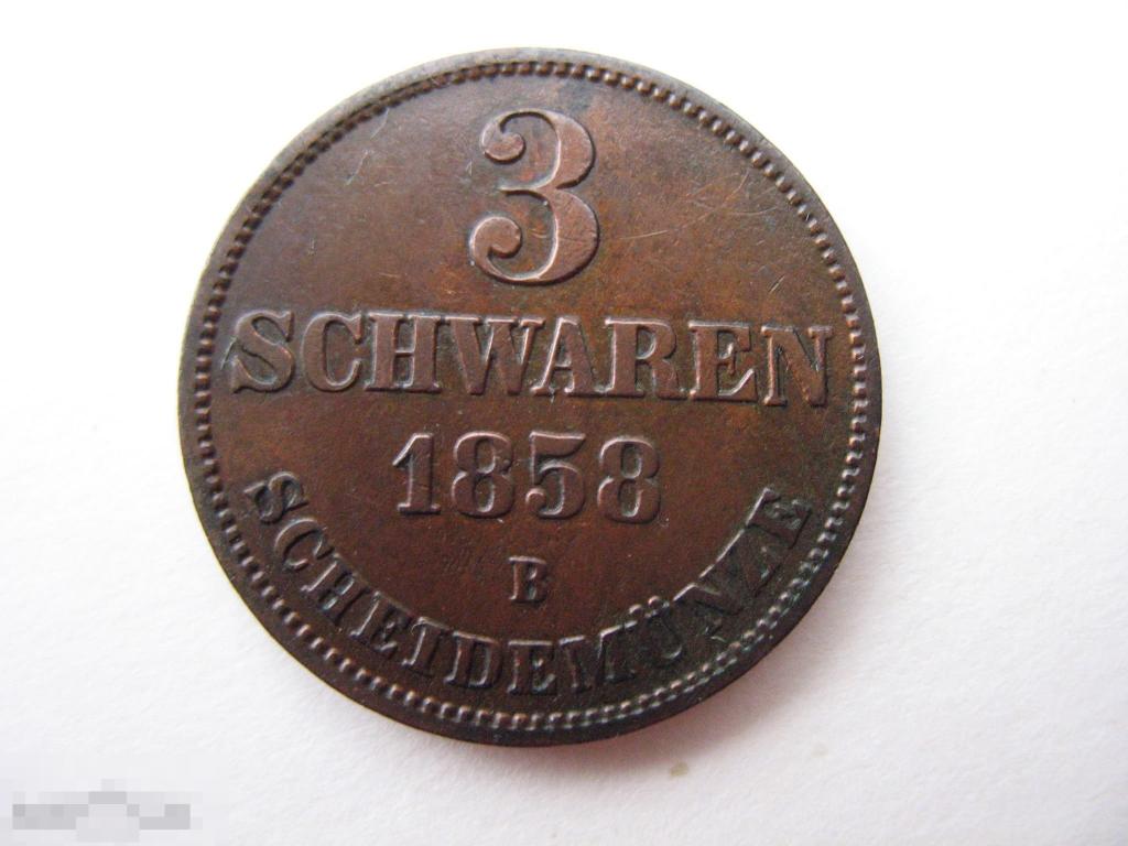 3 шварена 1858 года Ольденбург редкая в коллекционном состоянии 
