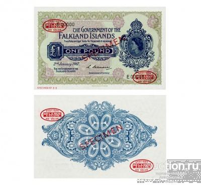Фолклендские острова 1 фунт 1967 года, надпечатка образец, копия арт. 19-13563