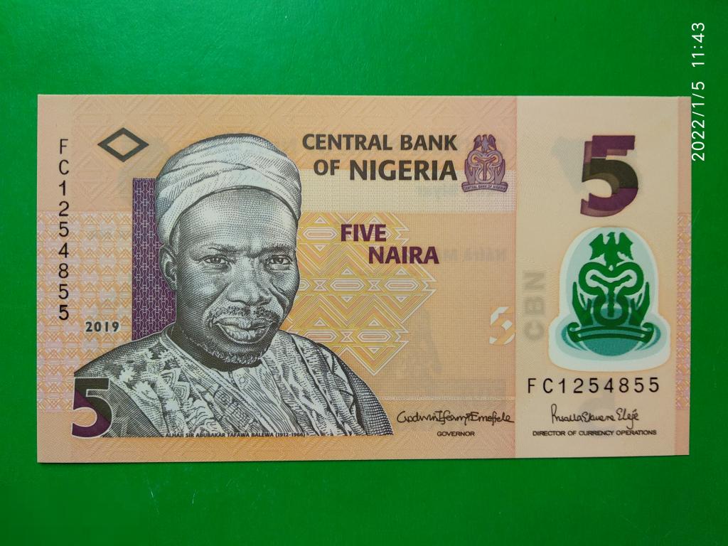 Нигерия 5 найра 2019 год (P-38j) UNC / Пресс / Полимер