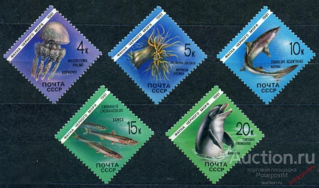 СССР 1991 SK№6214-6218 (6279-6283) ФАУНА ЧЕРНОГО МОРЯ 