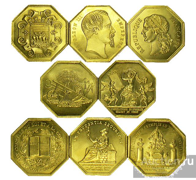 Бронзовые токены 19 века монеты Франции копии арт. 17-6945