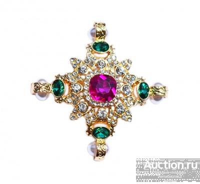 Брошь в форме креста, инкрустация стразы, кристаллы, жемчуг арт. 16-13095