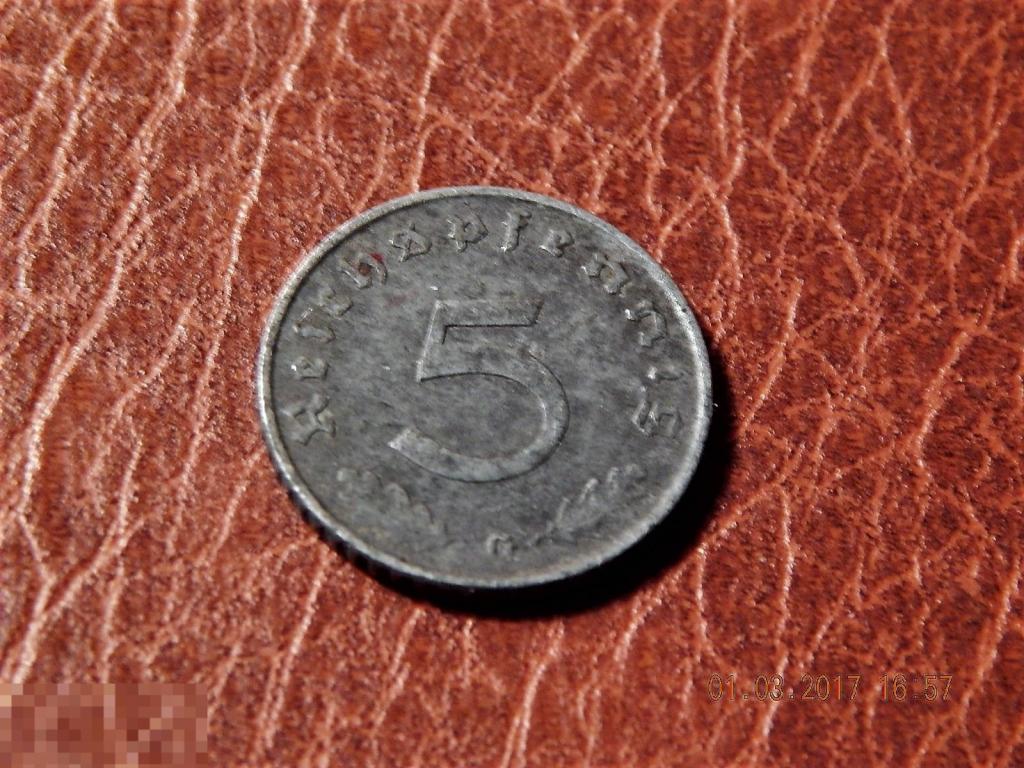 ГЕРМАНИЯ-3 РЕЙХ-5 ПФЕННИГ1940-G-