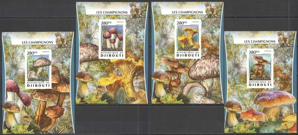 Джибути 2016 Грибы, люкс-блоки на картоне, UV-защита