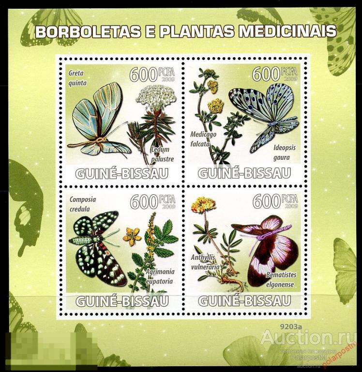 ГВИНЕЯ-БИСАУ 2009 GB0143 БАБОЧКИ. ЛЕКАРСТВЕННЫЕ РАСТЕНИЯ 