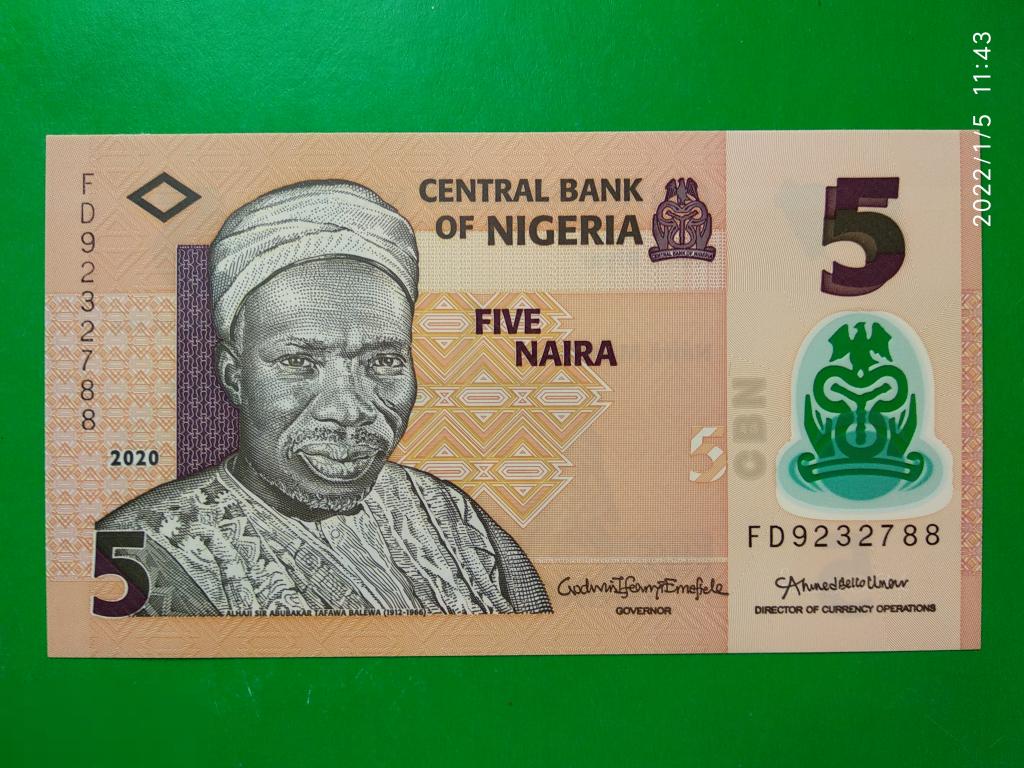 Нигерия 5 найра 2020 год (P-38k) UNC / Пресс / Полимер