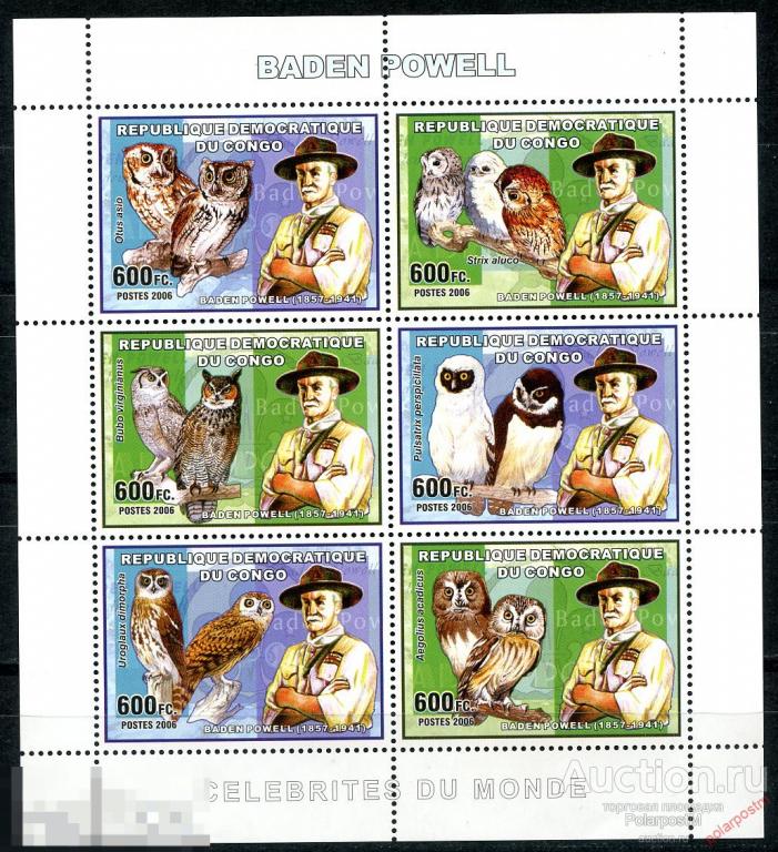 Конго (Киншаса) 2006 KK0003 Роберт Бейден-Пауэлл, совы. СКАУТЫ 