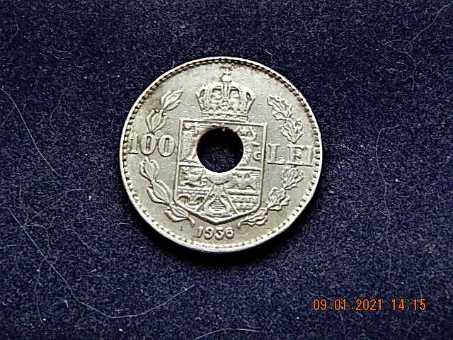 Румыния 100 лей, 1936, гашение перфорация- (отверстие)