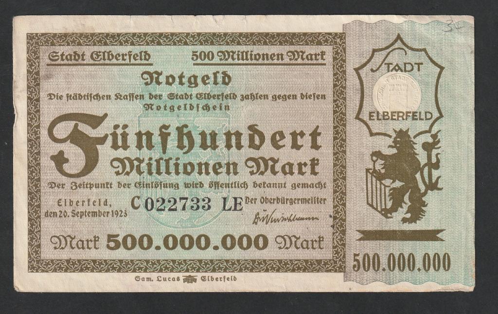 Германия, 500 миллионов марок 1923 года, Эльберфельд