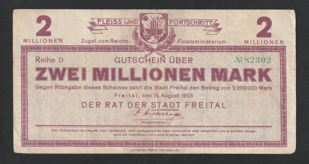 Германия, 2 миллиона марок 1923 года, Фрайталь