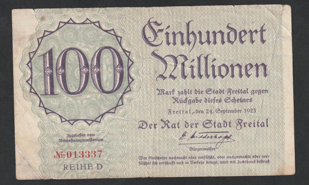 Германия, 100 миллионов марок 1923 года, Фрайталь