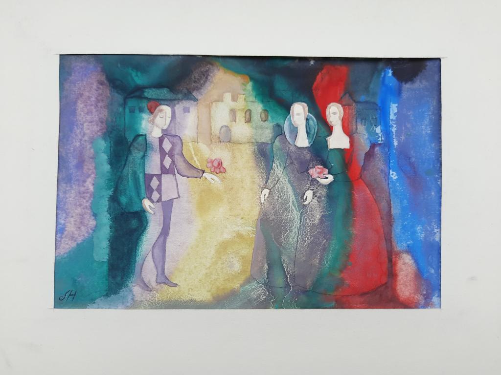 Никитина Л.Н. (1927-2023)  Юноша и дамы в зелено-красных тонах