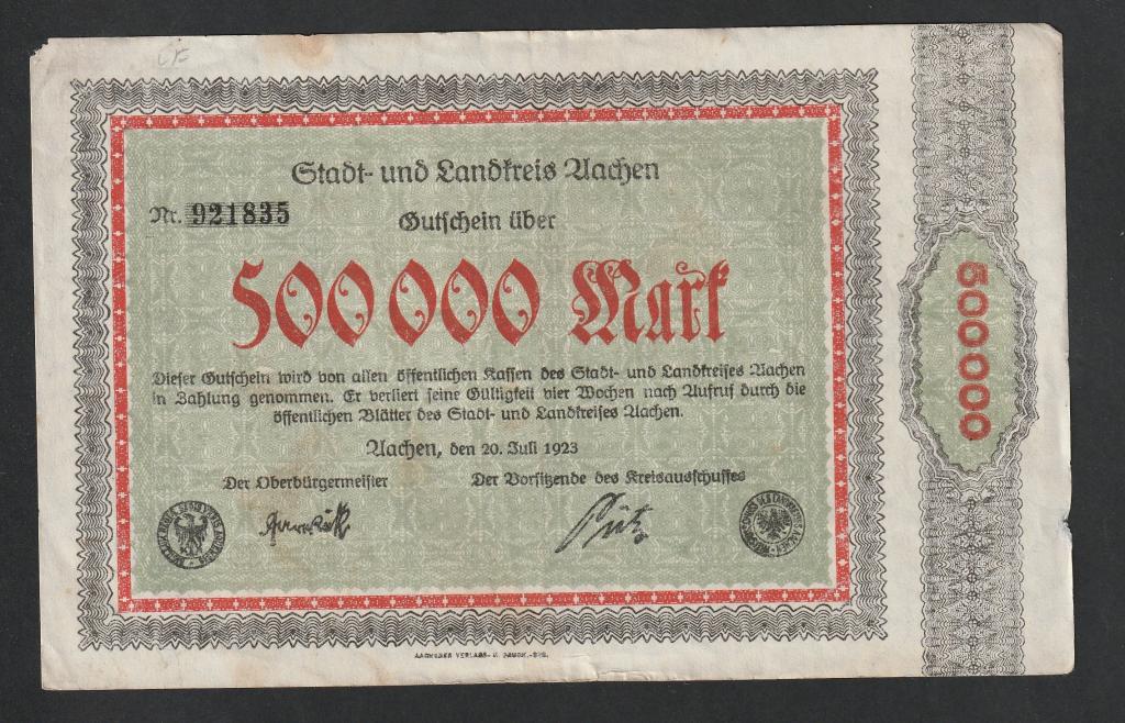 Германия, 500000 марок 1923 года, Аахен