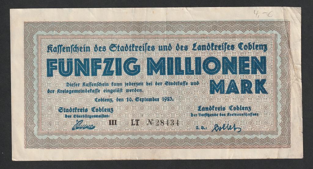 Германия, 50 миллионов марок 1923 года, Кобленц