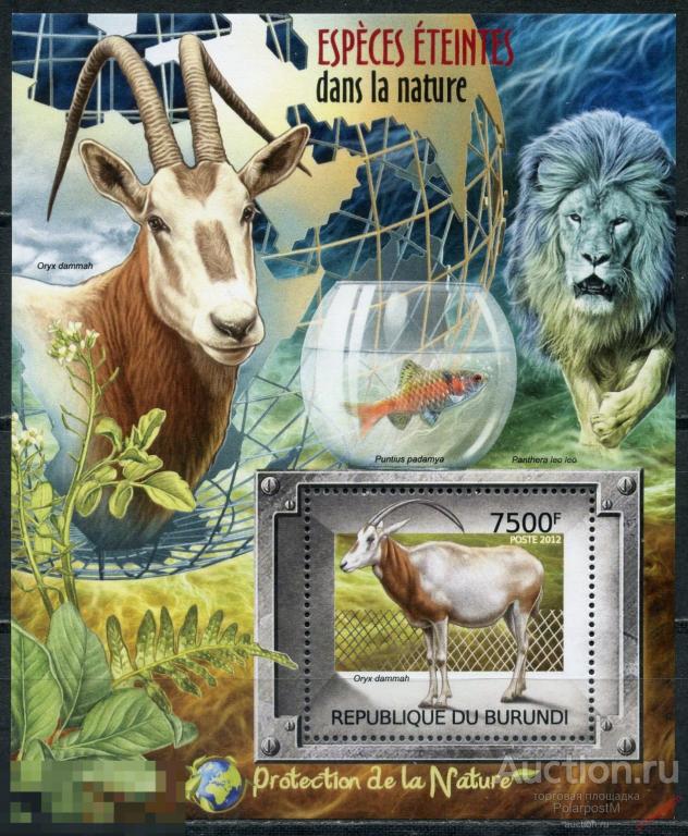 AM40 БУРУНДИ 2012 BU069 Охрана природы - вымершие виды фаны. Антилопы. Рыбы. Львы. 