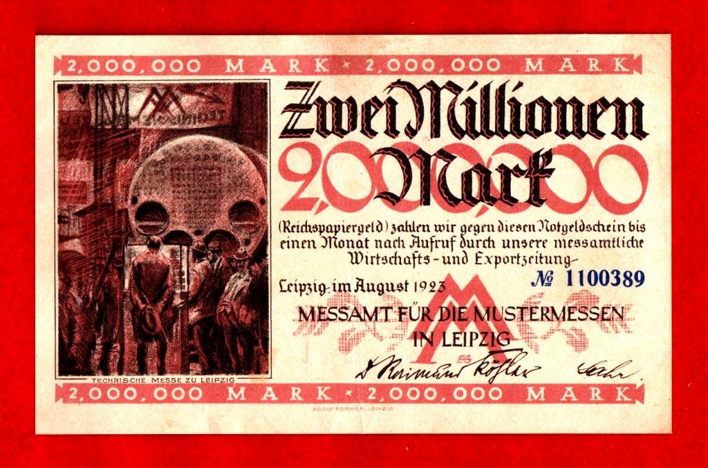 Германия (Лейпциг - Leipzig), 2000000 (2 млн.) марок, 1923, XF, № 1100389, МЕЖДУНАРОДНАЯ ВЫСТАВКА