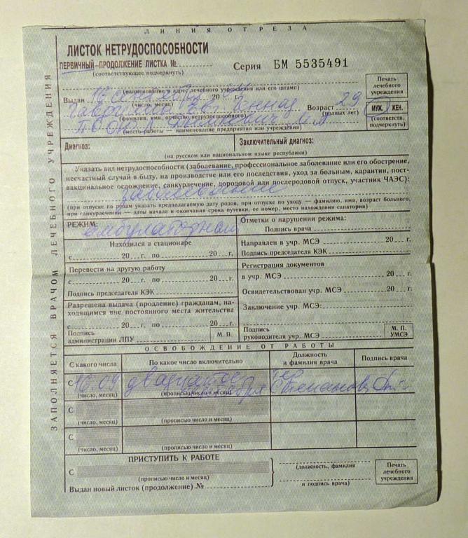 Листок нетрудоспособности 2004 года