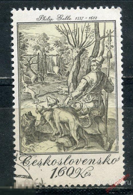 Y85 ЧЕХОСЛОВАКИЯ (ЧССР) 1975 2242 Чехословацкая графика Гравюры «сцены охоты» Фауна Собаки Искусство 