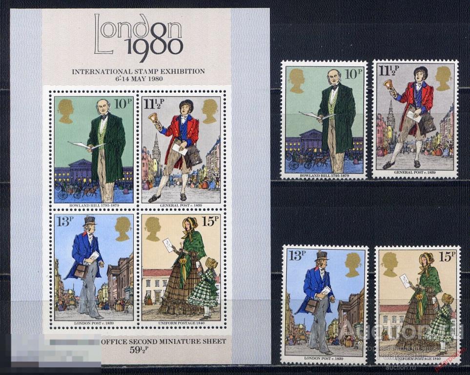 ВЕЛИКОБРИТАНИЯ 1979  804-807+БЛ.2  Роуленд Хилл, 100 ЛЕТ СО ДНЯ РОЖДЕНИЯ 