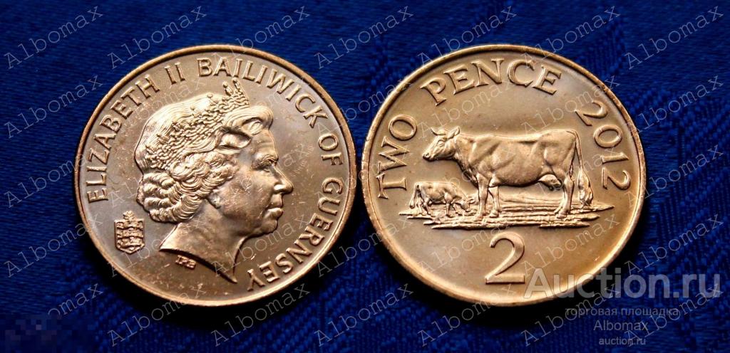 Гернси 2 пенса 2012г Корова UNC, Фауна, Елизавета II (2)