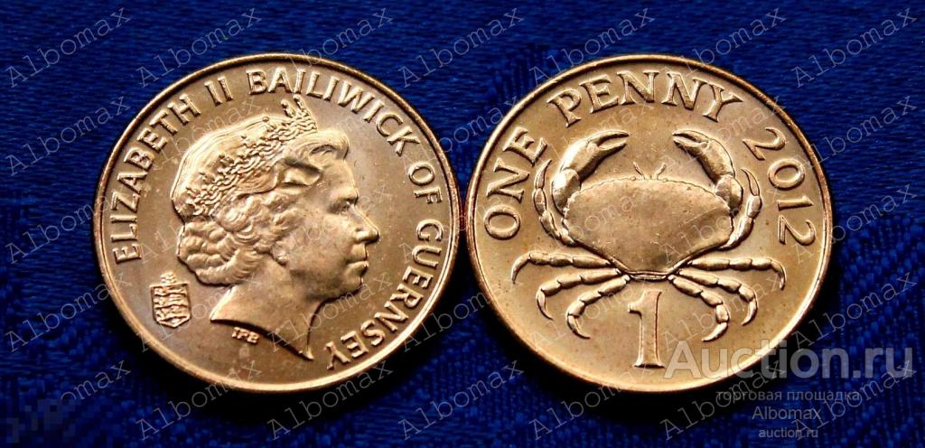 Гернси 1 пенни 2012г Краб UNC, Фауна, Елизавета II (2) 