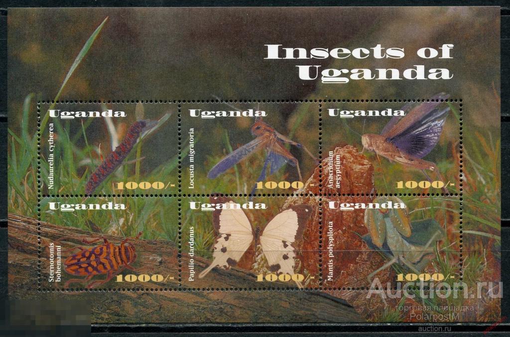 AM40 Уганда 2002 2476-2481 Фауна. Насекомые. Жуки. Бабочки 